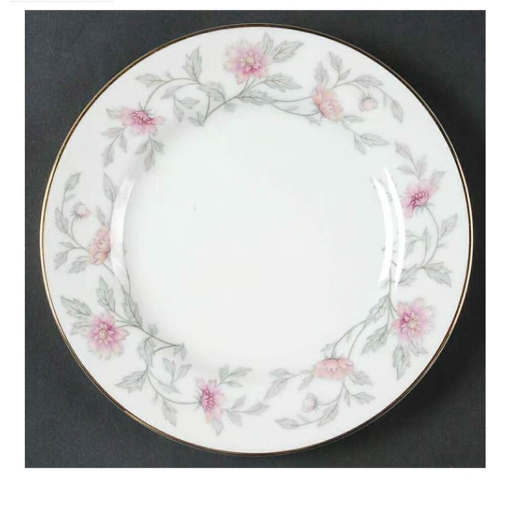 Bread & Butter Plate Shalimar by Valmont Pink Flower gray Stems 6 1/2"